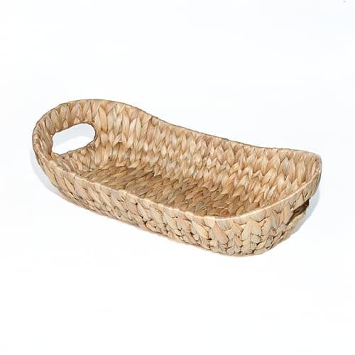 Image of Wickerfield Oval Water Hyacinth Woven Storage Basket for Shelves Wicker Gift Hamper with Handle Small Bathroom Home Kitchen Organizer (Small)