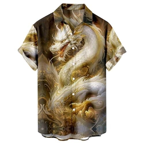 Image of Zeiayuas Mens Shirts Plus Size Chinese Dragon T Shirt Short Sleeve Button Down Summer Blouses Funny Graphic Tees Shirts Oversized Loose Pullover Top Sportswear Tshirts Office Work Tunic Tops