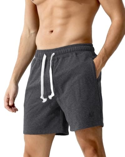 Image of Casey Kevin Men's Sweat Cotton Shorts Summer 5 Inch Short with Zip Pockets Elasticated Waist Drawstring Casual Running Shorts,Dark Grey,M