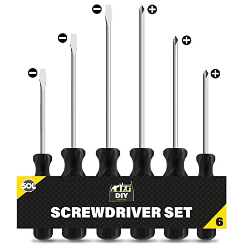 Image of SOL 6pk Screwdriver Set Flat Head Phillips 3.4mm and 4.5mm Tips Magnetic Precision Tools Comfortable Grip Handles for DIY Repairs Home Maintenance Furniture Assembly Workshop Use