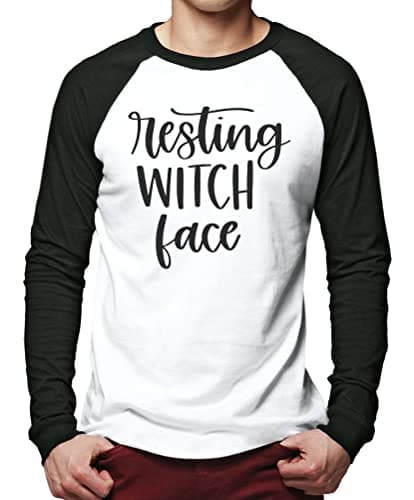 Image of HotScamp Resting Witch Face - Witches Halloween - Men Baseball Top - Party Hocus Pocus Funny S White/Black