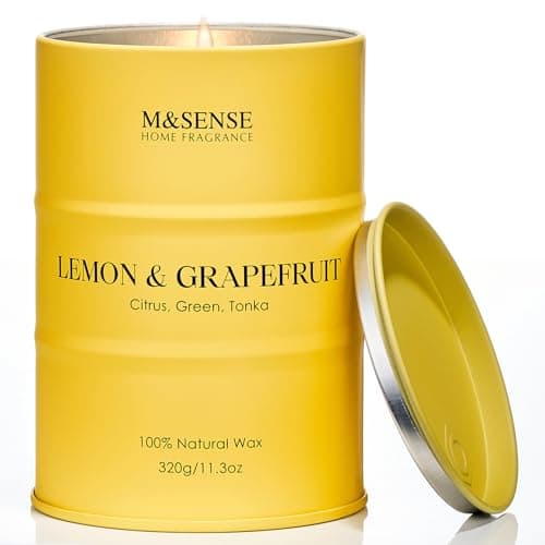 Image of M&SENSE Lemon Grapefruit Soy Scented Candles Gifts for Men Strong 320g 70 Hours Organic Candles Gifts for Women Non Toxic Candle for Home Scented, Luxury Fresh Aromatherapy Candle