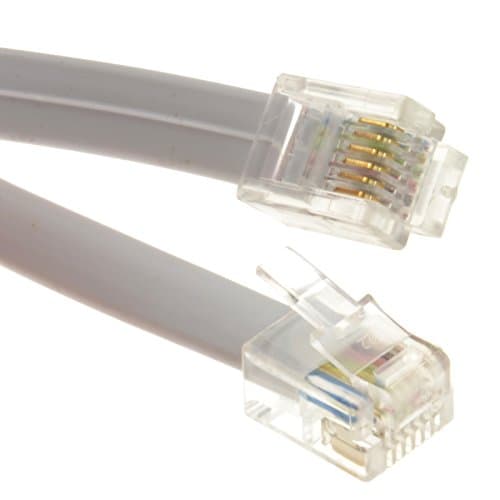 Image of kenable RJ12 to RJ12 Cable 6P6C Plug to Plug Flat Telephone Lead Straight Wired 6 Core Grey 5m