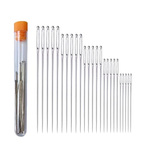Image of CCLKHY Stainless Steel Sharp Point 25 Pieces Sewing Needles, Large Eye, Hand Sewing, Knitting, Crochet, Leather, Handbags, Wallets, Belts, Jeans, 5 Sizes