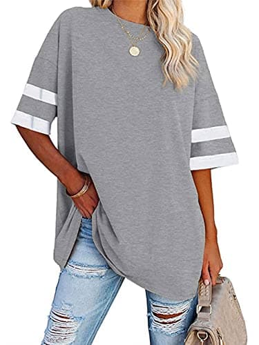 Image of Famulily Tunic Tops for Women UK Round Neck Baseball T Shirt Soft Baggy Tee Tops for Women Grey XL