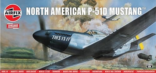 Image of AIRFIX - Vintage Classics Set - A14001V North American P-51D Mustang Model Building Kit - Plastic Model Aircraft Kits for Adults & Children 8+, Includes 238 Pieces - 1:24 Scale Aircraft Building Set