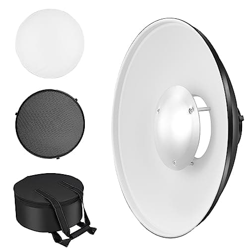 Image of Soonpho Metal Beauty Dish 55 cm/21.6 inch Bowens Mount Reflector with Black Honeycomb Grid,White Diffuser and Storage Bag,Photo Studio Strobe Flash Reflector Compatible with NEEWER Godox SK400 SL150