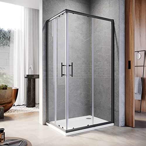 Image of ELEGANT 1000 x 700 mm Black Sliding Corner Entry Shower Enclosure 6mm Extra Toughened Safety Glass Sliding Cubicle Door