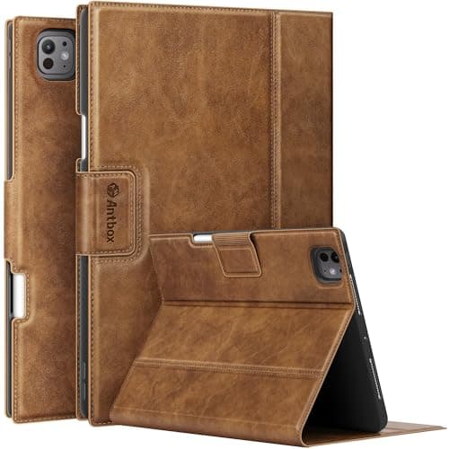 Image of Antbox Case for iPad Pro 11 inch Case (M5/M4) 2025/2024 with Built-in Pencil Holder Supports Pencil Pro and Pencil (USB-C) Auto Sleep/Wake Function PU Leather Cover for iPad Pro 11'' (Brown)