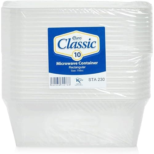 Image of Euro Classic Essential Housewares 10 Plastic Food Containers with Lids - 750ml. BPA-Free Leak-Proof Plastic Lunch Box Meal Prep Containers Reusable. Lunchbox Snack Box Food Storage Containers.