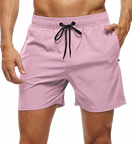 Image of YuKaiChen Men's Swim Shorts Swimming Trunks ‌Board Shorts Water Repellent‌ Quick Dry Surfing Beach Shorts with Zipper Pockets and Mesh Lining Size 32 Dustypink
