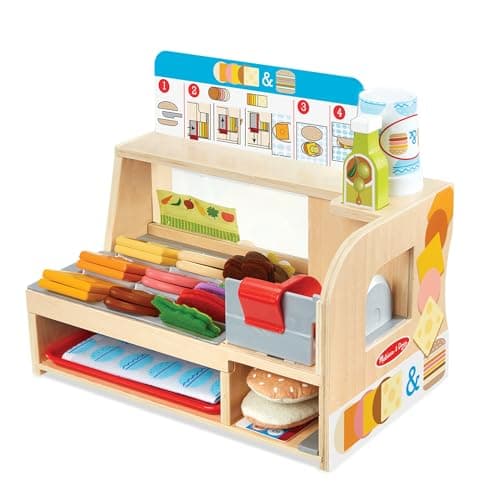 Image of Melissa & Doug Slice & Stack Wooden Sandwich Counter | Toy Shop for Kids, Pretend Play Set | Age 3+ - FSC Certified