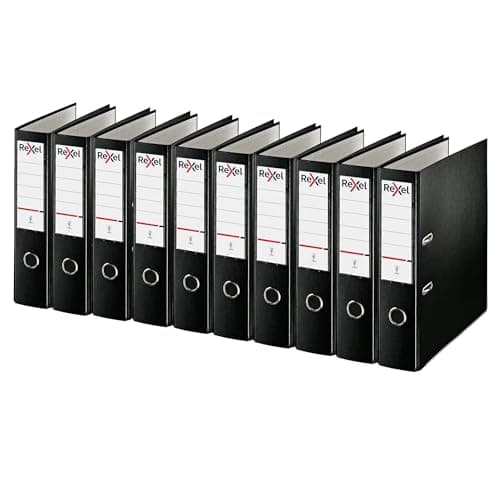 Image of Rexel A4 Lever Arch Files, Black Polypropylene Filing Folders, Durable PP ECO 75 mm Spine Holds Up to 500 Sheets, for A4 Document Storage and Everyday Filing, Pack of 10
