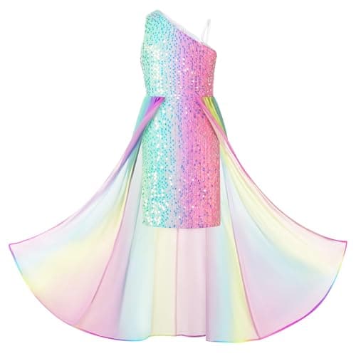 Image of GRACE KARIN Girls Sleeveless Sequin Casual Dress A-Line Maxi Party Formal Wedding Cute Princess Dresses 8 Years Rainbow Colors