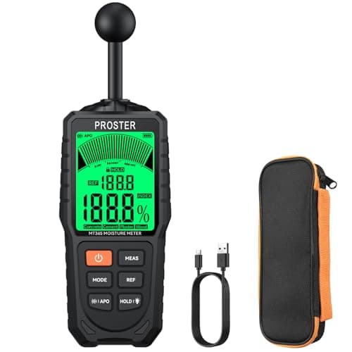 Image of Proster Pinless Moisture Meter with Tri-Colour Display - Rechargeable Damp Meter for Walls with Visual & Sound Alerts, Moisture Detector for Index, Concrete, Cement, Plaster, Wood Detects up to 40mm