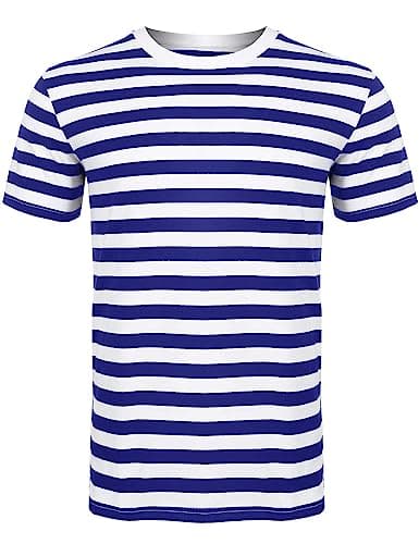 Image of TurnHint® Men Women's Striped Cotton T-Shirt - Unisex Crew Neck Short Sleeve Stripes T-Shirt Casual Summer Top (Navy White, XX-Large)