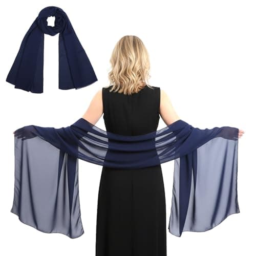 Image of DOPENSPI Chiffon Shawls and Wraps for Women, 78.7x27.6in Lightweight Chiffon Scarf Soft Wedding Evening Bridal Scarf for Evening Party Dress Cover Up(Navy Blue)
