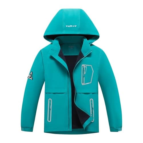 Image of BuyiRen Boys Girls Windbreakers Jacket Rain Jackets Hooded Raincoat Fleece Lined Rain Coats for Kids, Green, 5-6 Years
