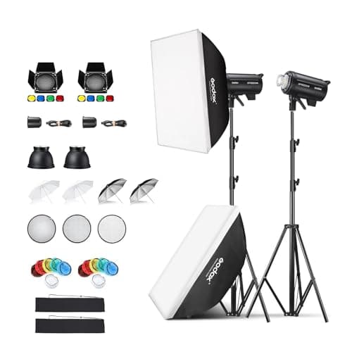 Image of Godox 2 Pack DP600III-V DP600IIIV 1200Ws Photo Speedlite Studio Flash Strobe Monolight Bowens Mount Kit for Studio Shooting with Softbox,Light Stand,Barn Door Kit,Reflector