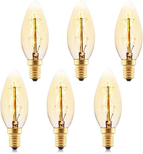Image of Vintage Light Bulb E14 25W, Pack of 6 Dimmable E14 SES Small Screw Bulbs, Decorative Filament Bulbs Warm White 2700K