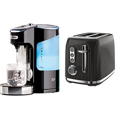 Image of Breville HotCup Hot Water Dispenser with 3 KW Fast Boil and Variable Dispense, 2.0 Litre, Gloss Black [VKJ318] & Bold Black 2-Slice Toaster [VTR001]
