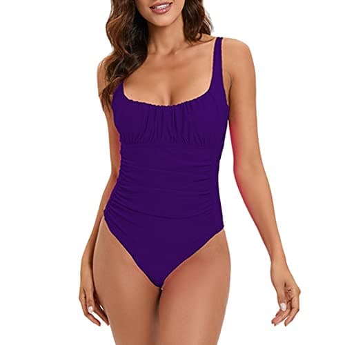 Image of Generisch One Piece Swimsuits for Women Tummy Swimsuit High Waisted Wrap Monokini with Tie Back FrontCross 1 Piece Swimsuit, purple, M
