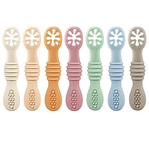 Image of PandaEar 7 Pack Silicone Weaning Spoons - Self Feeding Toddler Spoons for 4-6 Months, Baby Led Weaning
