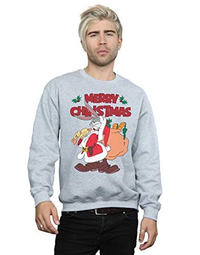 Image of Absolute Cult Looney Tunes Men's Santa Bugs Bunny Sweatshirt Sport Grey XXXXX-Large