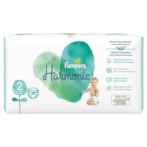 Image of Pampers Harmonie Size 2, 39 Nappies, 4kg-8kg, Gentle Skin Protection and Plant-Based Ingredients, Essential Pack