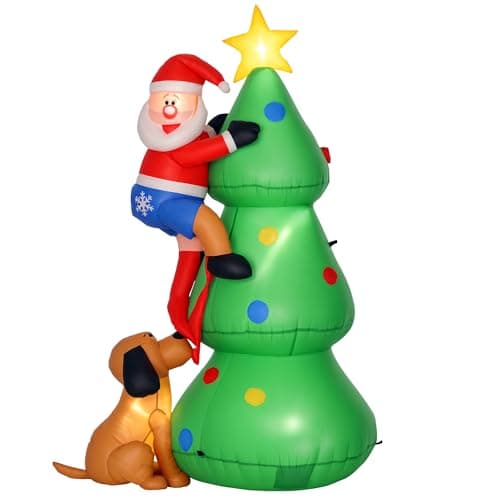 Image of HOMCOM 6ft Inflatable Christmas Tree, LED Lighted with Santa Claus Dog for Home Indoor Outdoor Garden Lawn Decoration Party Prop