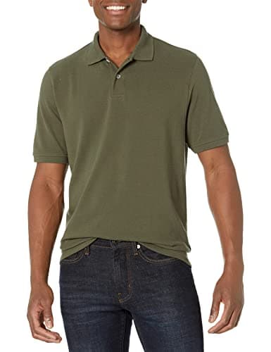 Image of Amazon Essentials Men's Regular-Fit Short-Sleeve Cotton Piqué Polo Shirt (Available in Big and Tall), Olive, L