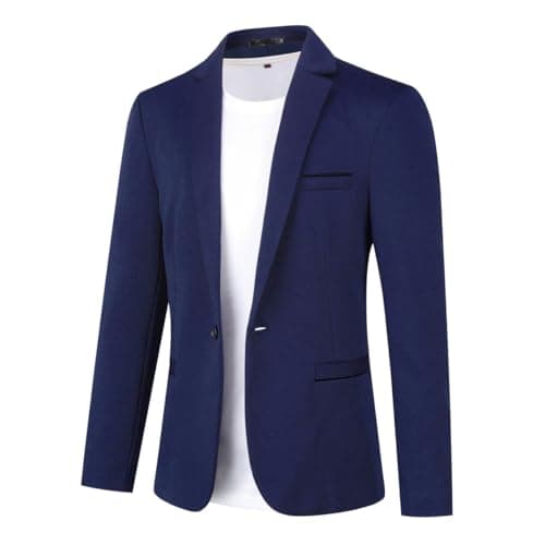 Image of Allthemen Mens One Button Blazer Casual Slim Fit Blazer Jacket Lightweight Suit Jackets Dark Blue XL