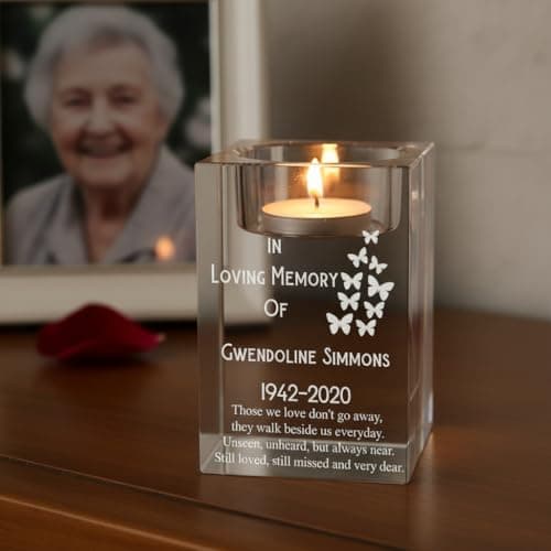 Image of Personalised Memorial Tea Light Holder Crystal Glass Remembrance Gift