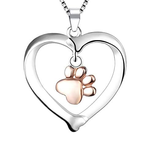 Image of LYTOPTOP Necklace S925 Sterling Silver Heart Shape with A Rose Gold Paw Print Necklace Pendant