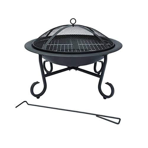 Image of CHARLES BENTLEY Round, Outdoor, Garden, Patio, Fire Pit Heater, Open Bowl, Racking for Charcoal And Wood, Heatproof Paint, Enamel Coated Steel, Easy To Assemble, Cooking Grill, In Black (56x43cm)