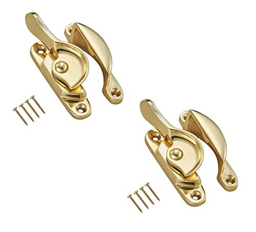 Image of TERF® Traditional Vintage Polished Brass Sash Window Lock Catch Latch Fitch Fastener With Fixing Screws For Wood Aluminium UPVC Vinyl Frames - Pack of 2
