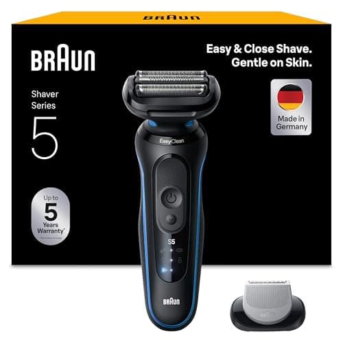 Image of Braun Series 5 Electric Shaver, Wet & Dry Foil Razor for Men with Body Groomer Attachment, Cordless, Up to 50 min, 100 Percent Waterproof, 52-B1600S, Blue