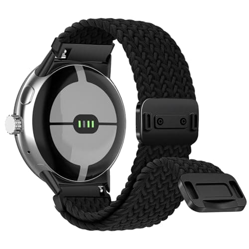 Image of Niboow Magnetic Stretchy Braided Watch Strap Compatible for Google Pixel Watch 4/3 45mm, Men Women Adjustable Nylon Elastic Replacement Band for Google Pixel Watch 4/3 45mm - Black