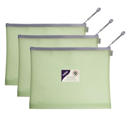 Image of Snopake Foolscap High Capacity Pastel Green EVA Mesh Zippa-Bag [Pack of 3] 360 x 275mm – Heavy Duty Bag with Hanging Loop and Business Card Holder [15905]