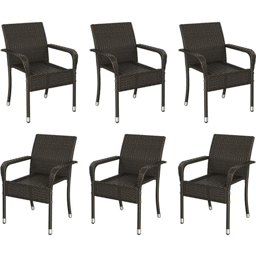 Image of Yaheetech Set of 6 Rattan Stackable Outdoor Garden Chair Lightweight All-Weather w/Armrests for Patio, Backyard, Poolside, Brown