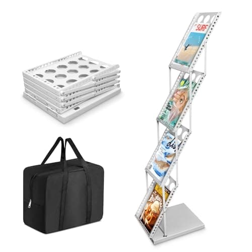 Image of SUNDOY A4 Brochure Display Stand – 4-Pocket Folding Magazine Rack for Trade Shows, Exhibitions, Offices & Events, White