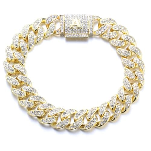 Image of HALUKAKAH Over 400 Diamonds 18K Real Gold Plated Cuban Link Chain Bracelet for Men and Women, Clustered Diamond 3D Initial A Bubble Letter Clasp - Complete with Giftbox - Giftidea for Loved Ones