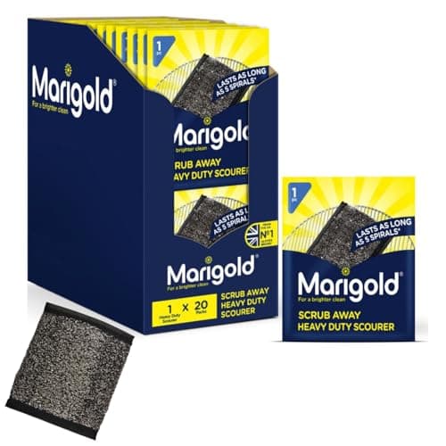 Image of Marigold Scrub Away Stainless Steel Scourers - 20 Single Packs of Scouring Pads - Heavy Duty Non Scratch Metal Scourer - Easy to Clean - Tackles Tough and Burnt on Food