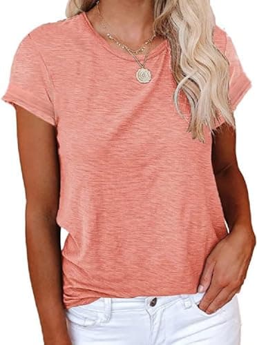 Image of Cicy Bell Women's T-Shirt Crewneck Short Sleeve Shirts Loose Casual Summer Tees Basic Cotton Tops Pink M
