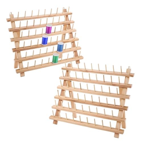 Image of Youyijia 2PCS 60 Spools Thread Rack Foldable Wooden Thread Holder Organizer Sewing Embroidery Holder Rack Organizer