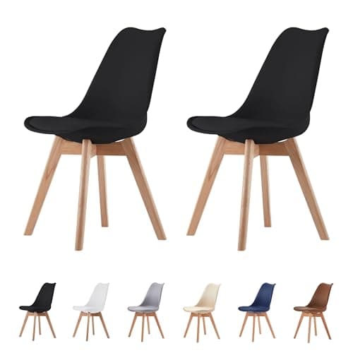 Image of Nera Set of 2 Dining Chairs Padded Seat with Metal Legs Kitchen Office Living Room (Black)