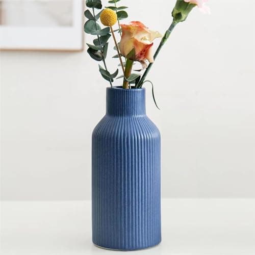 Image of Hanaomaoyi 20cm Ceramic Vase Beige Matte Round Modern Design, Boho Style for Aesthetic Decoration, Keeping Flower for Living Room, Bedroom Decoration, Simple Nordic Style (Blue)