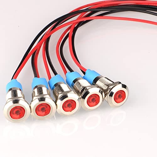 Image of Gebildet 5pcs 8mm AC/DC 12-24V LED Metal Indicator Light Waterproof Signal Lamp Pilot Dash Directional with Wire(Red)
