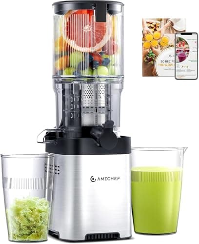 Image of AMZCHEF Cold Press Juicer Machines - Slow Masticating Juicer with 145mm Large Feed Chute, Whole Fruit & Vegetable Juice Maker, Easy Clean, Triple Filter - Stainless Steel
