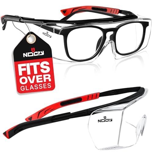 Image of NoCry Safety Glasses Over Eyeglasses with Anti Scratch Wraparound Lenses, UV400 Protective Eyewear, ANSI Z87 & OSHA Approved Safety Goggles Over Glasses in the Lab or Shooting Glasses Over Eyeglasses